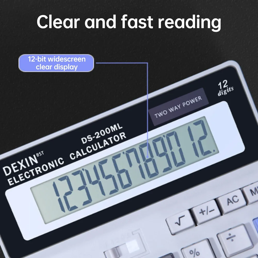 آلة حاسبة مكتبية مكونة من 12 رقمًا وشاشة LCD تعمل بالبطارية الشمسية وزر كبير وآلة حاسبة للمحاسبة العملاقة مع قاعدة مضادة للانزلاق للمنزل