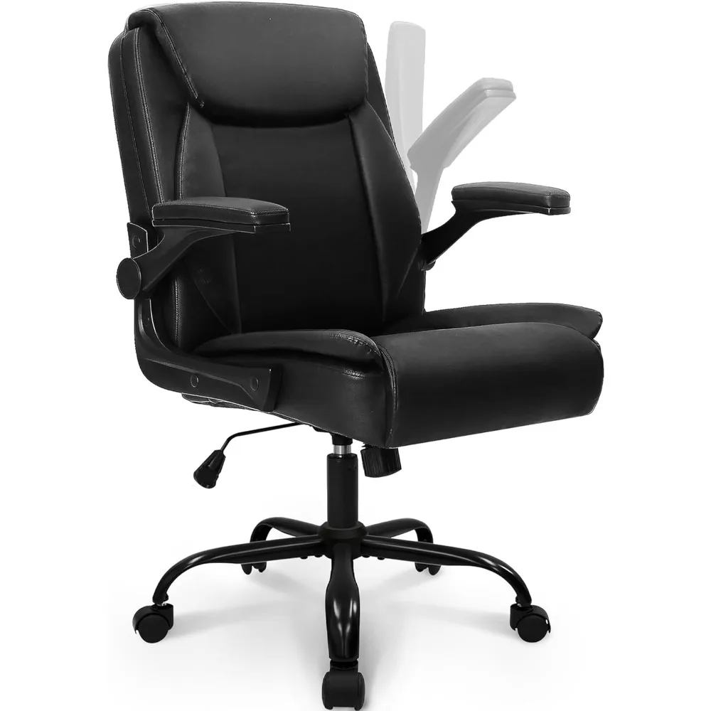 

Office Desk Computer Chair Ergonomic Executive Mid-Back Leather Gaming Chair with Adjustable Flip-Up Armrests Wheels S