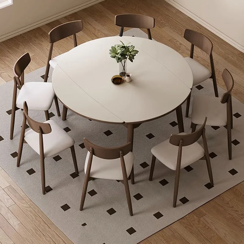 Black Wooden Round Table Living Room Modern Design Extendable Luxury Dining Table White Nordic Mesas De Jantar Kitchen Furniture