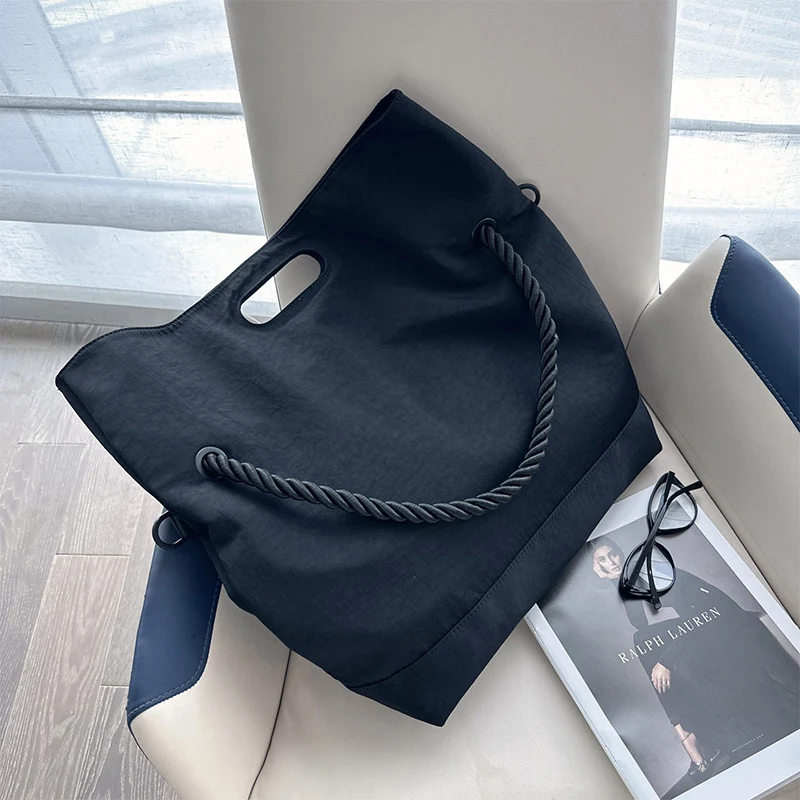 Simple Fashion Shoulder Bag High Capacity Nylon Tote Bag Personality Large Tote Bag Solid Color Crossbody Bags