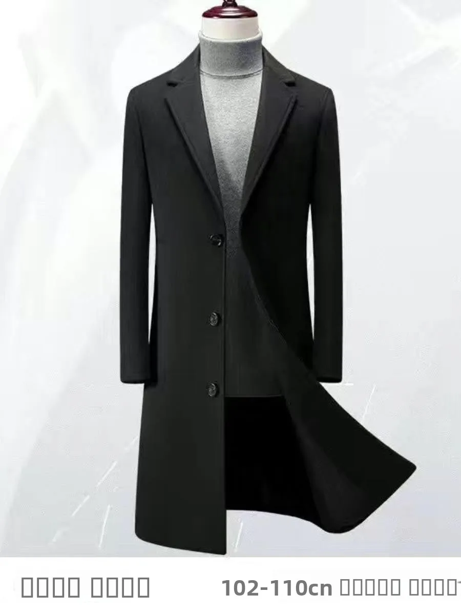

Men's Over-Knee Long Thiened Woolen Coat Faionable Urban Sle Winter Windbreaker Single Button Closure Color