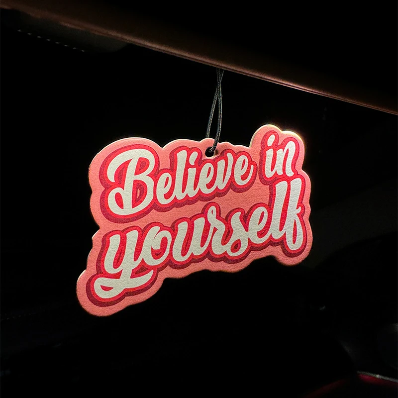 Believe in Yourself, Pink Color, Freesia and English Pear Scent (International Trend) Car Air Freshener |   Rearview Mirror Hanger & Dual-Purpose Air Vent Clip |   Natural Material Aromatherapy Tablets |   Long-Lasting Fragrance for 90 Days |   Alcohol-Free |   Not Afraid of Direct Exposure to the Sun |   Designed Specifically for Odor Removal in Cars, Closets, and Bathrooms. |   Cartoon Animation Graphics |   Unisex |   Luxury-Grade Fragrance