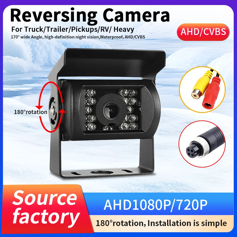 

AHD 1080P Reversing Camera 170° Night Vision for Truck Trailer RV Pickup Heavy Duty, 180° Rotation Waterproof Backup Camera,