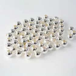 Solid 925 Sterling Silver Beads Senza Soluzione di Continuità Rotonda Branelli Allentati Del Distanziatore della Sfera, Gioielli FAI DA TE