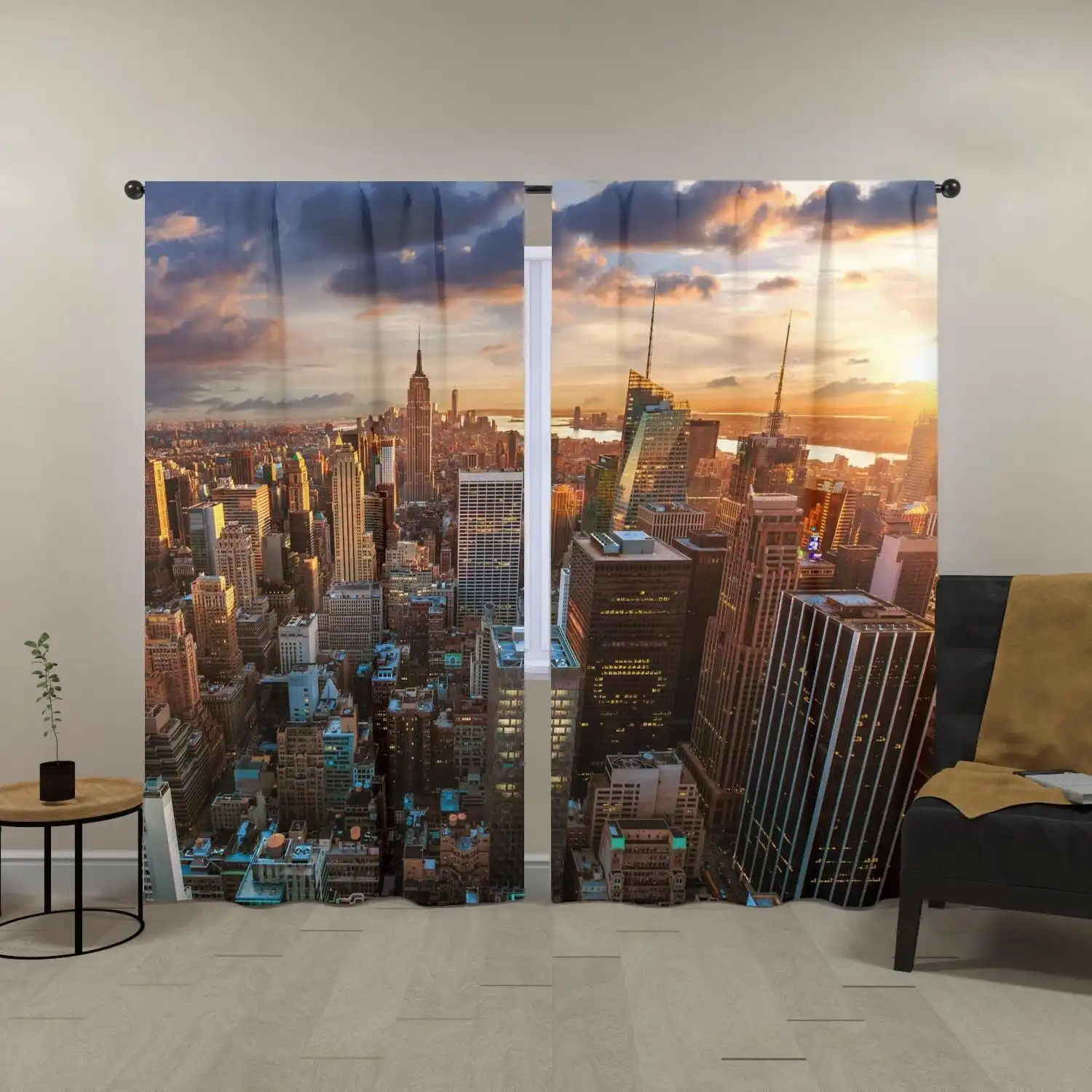 Stunning City Skyline Sunset Curtain Panels for Living Room Home Decor Window Treatment