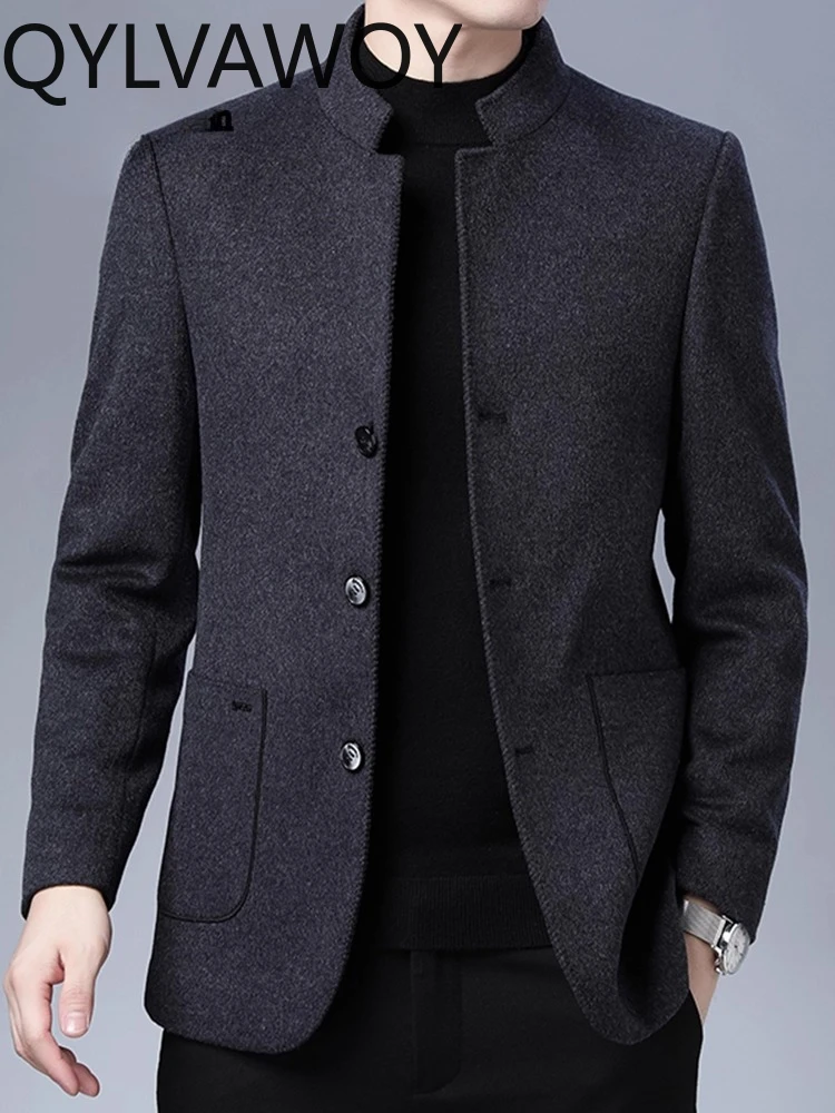 

QYLVAWOY 90% Wool 2025 New Autumn Winter Middle-Aged Men's Cashmere Jacket Dad's Brand Solid Color High-End Wool Coat LJ2172