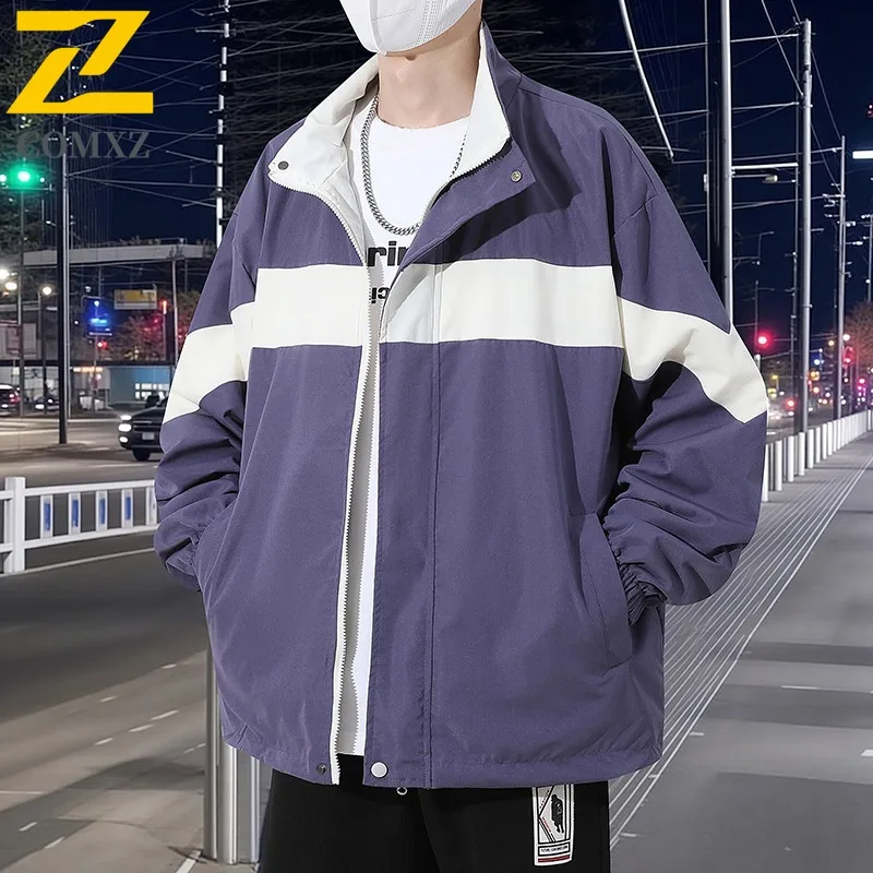 

COMXZ 2025 куртка с воротником-стойкой, унисекс, весна-осень, американская мода, свободная пара, повседневная водонепроницаемая двусторонняя бейсбольная куртка