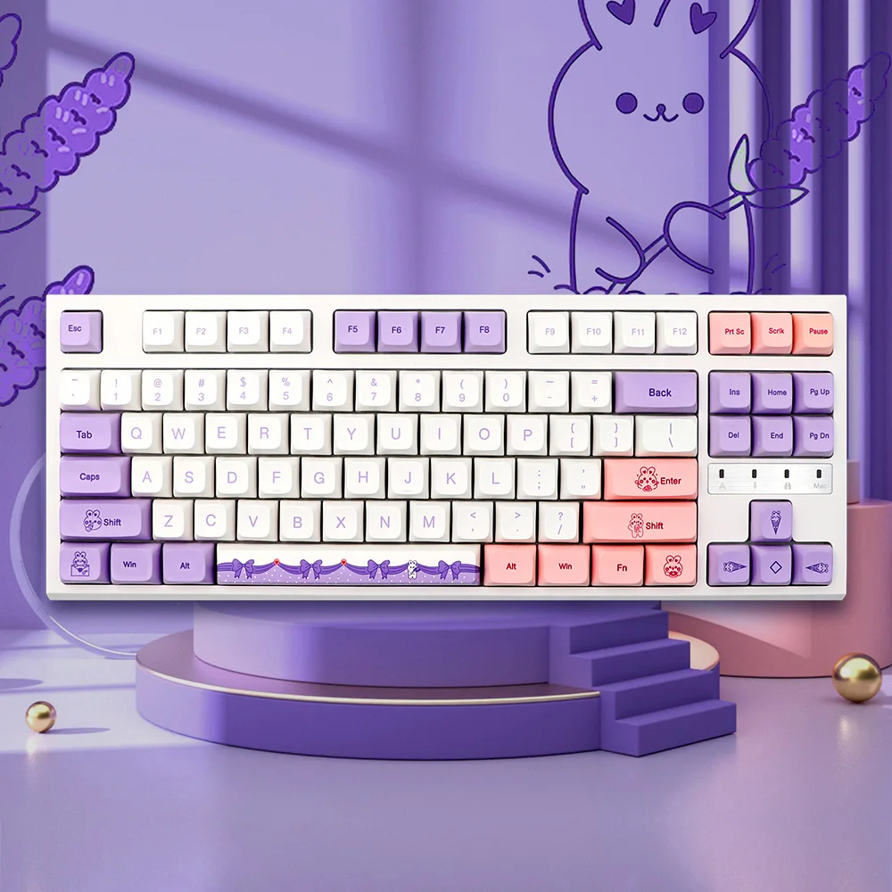 

Lavender Rabbit Theme Keycap pbt XDA Keycaps For dz60/RK61/64/gk61/68/75/84/98 GMMKPRO Mechanical Keyboard Cap 7u Split Spacebar