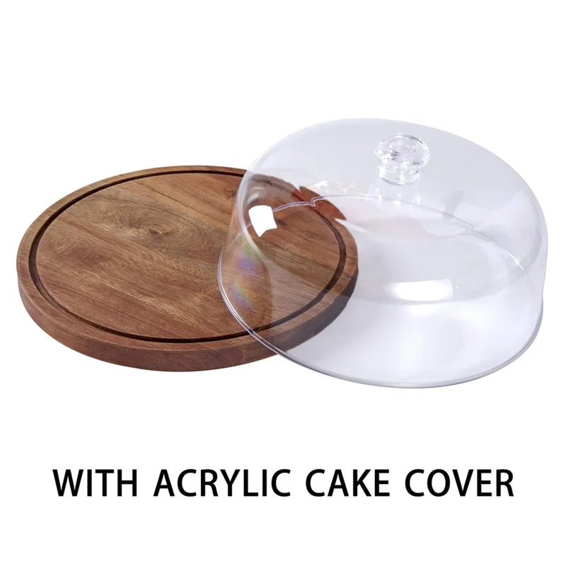 

ABFI Cake Stand With Lid, Wood 12In Round Cake Holder, 2-In-1 Dessert Table Display Set & Charcuterie Board For Cheese