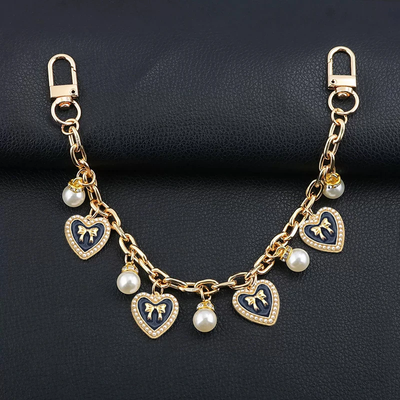Hand Wrist Strap Phone Charm Golden Shinny Metal Keychain Bag Charm Decoration Bag Extended Pink Golden Heart Lock Pendant