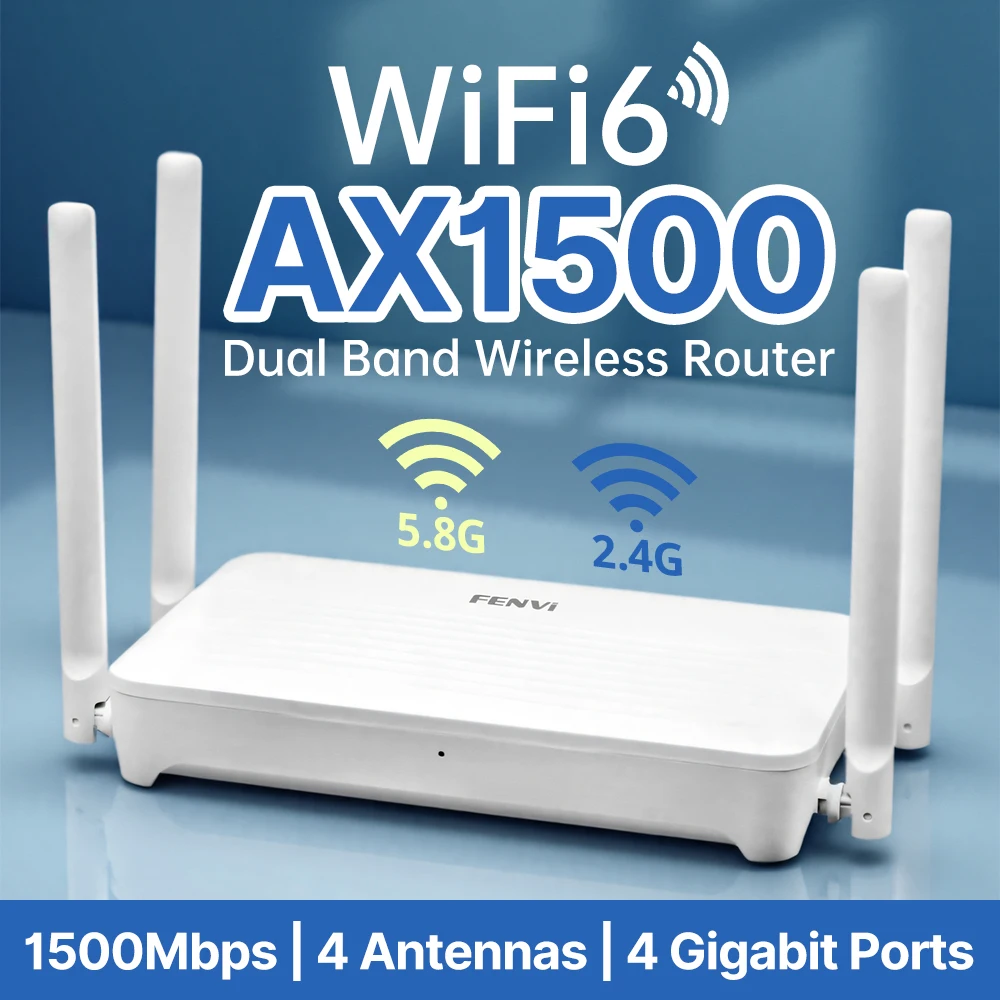 

FENVI WiFi 6 AX1500 Wireless Router Dual Band 2.4G&5GHz Gigabit Lan Router 4*6dBi High-Gain Antennas Wifi Signal Amplifier