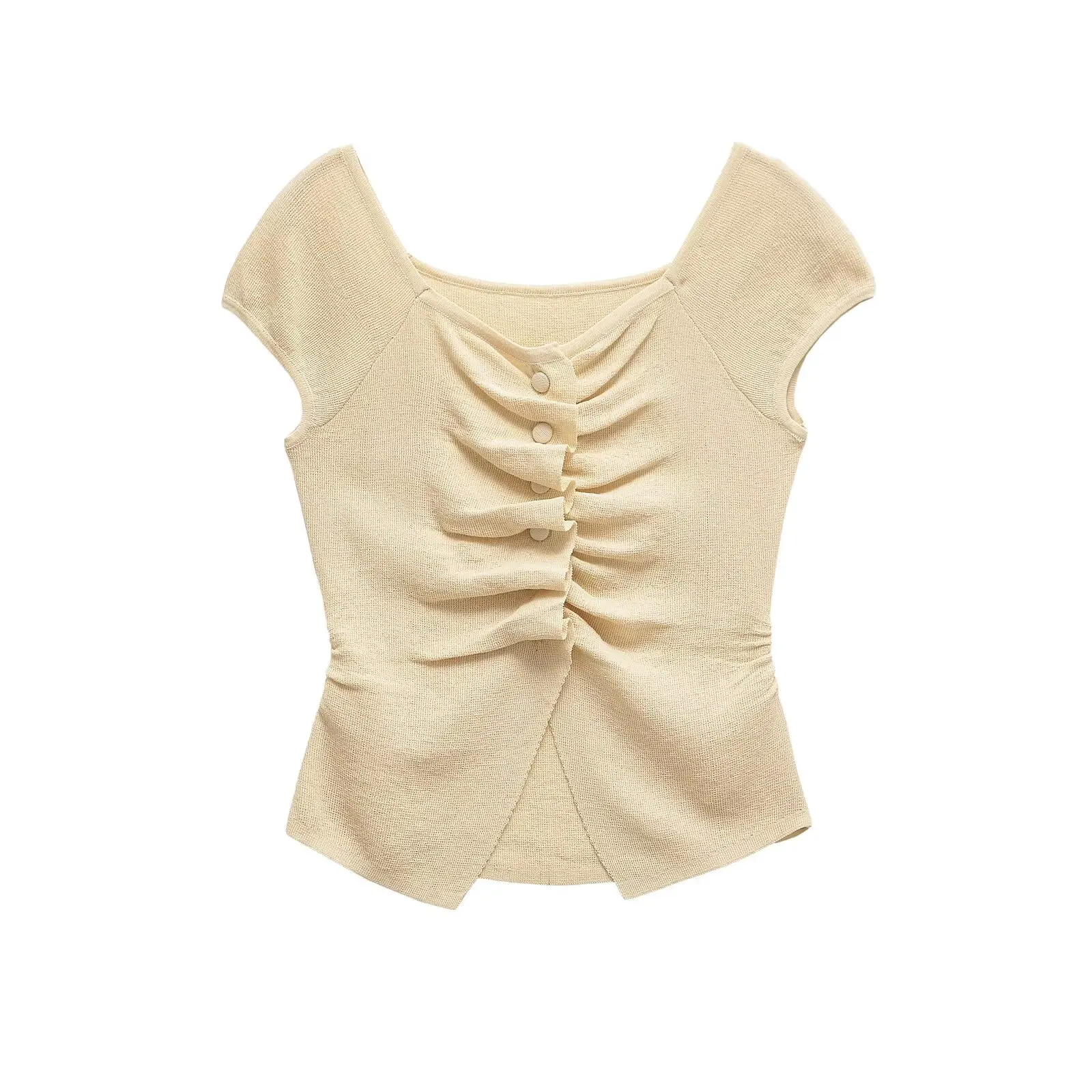 

Taop&Za women's clothing 2025 summer new French fashion simple pleated decorative knitted T-shirt 3920262