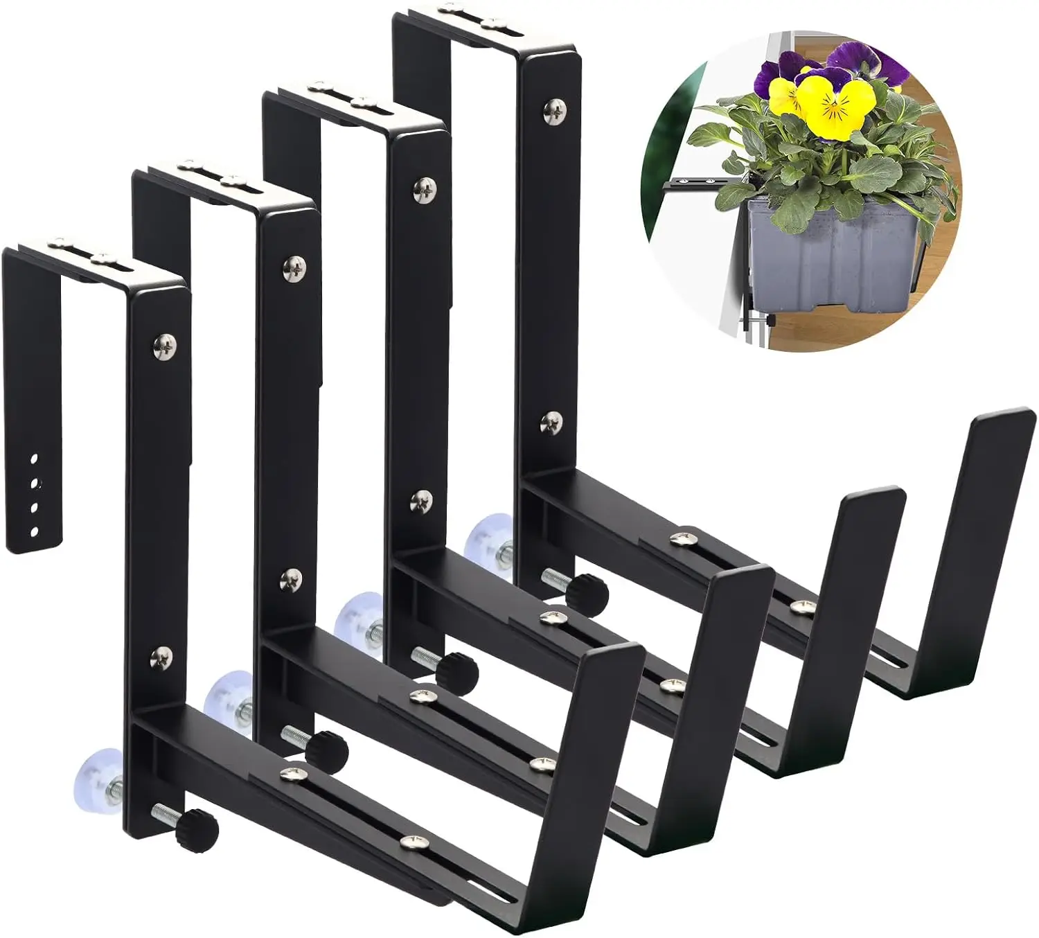 

4 Pack Window Box Brackets Flower Planter Box Brackets for Railings Adjustable Deck Rail