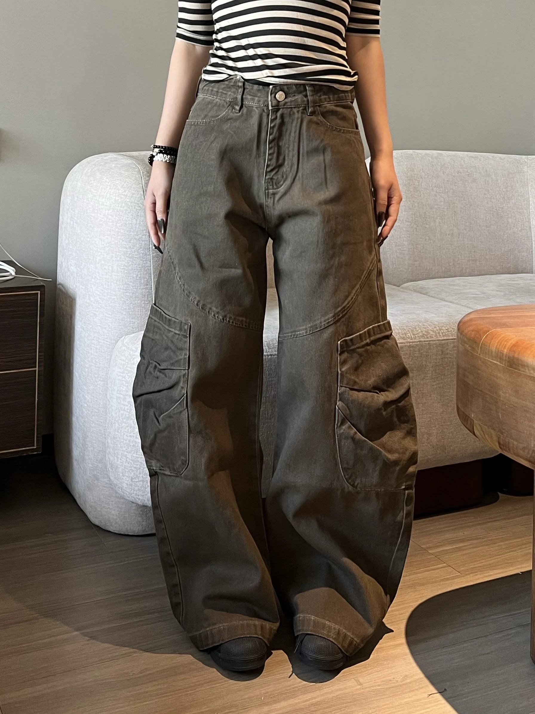 

Мужские брюки в стиле ретро-американский деконструктивный дизайн, свободные прямые повседневные длинные брюки, трендовая мужская мода