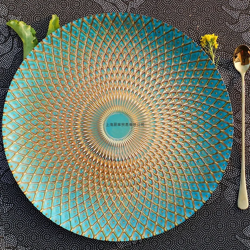 

WW20 style large crystal glass fruit plate snack green living room candy plate round