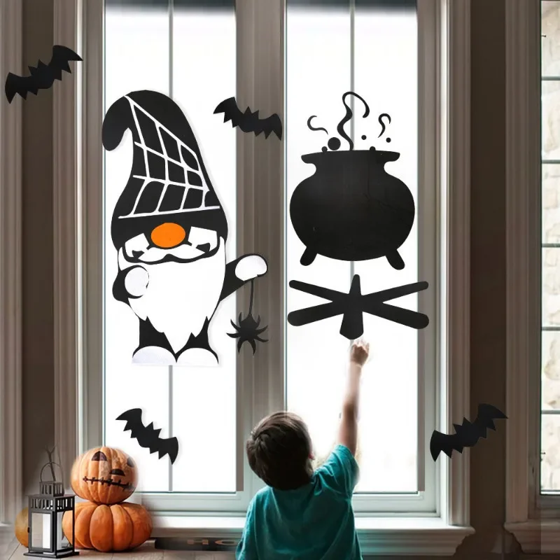 Halloween Door Window DIY Felt Stickers Black Rudolph Witch Hat Sticker Halloween Party Atmosphere Stickers Decoration Supplies