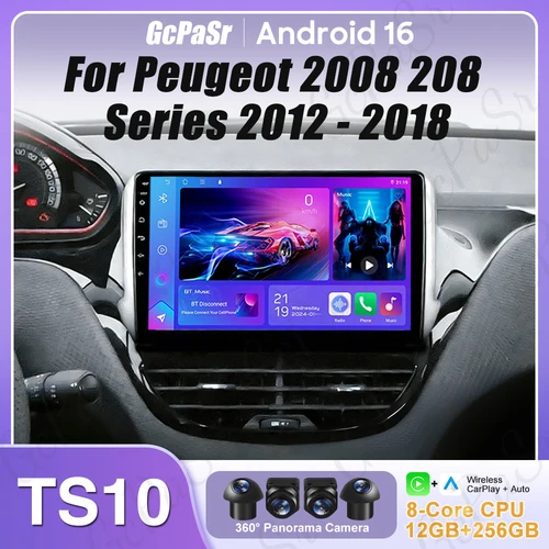 Imagen 1 del producto Android 16 navegación GPS para Peugeot 2008 208 Series 2012 - 2018 Carplay Radio de coche reproductor Multimedia vídeo estéreo BT 2k pantalla