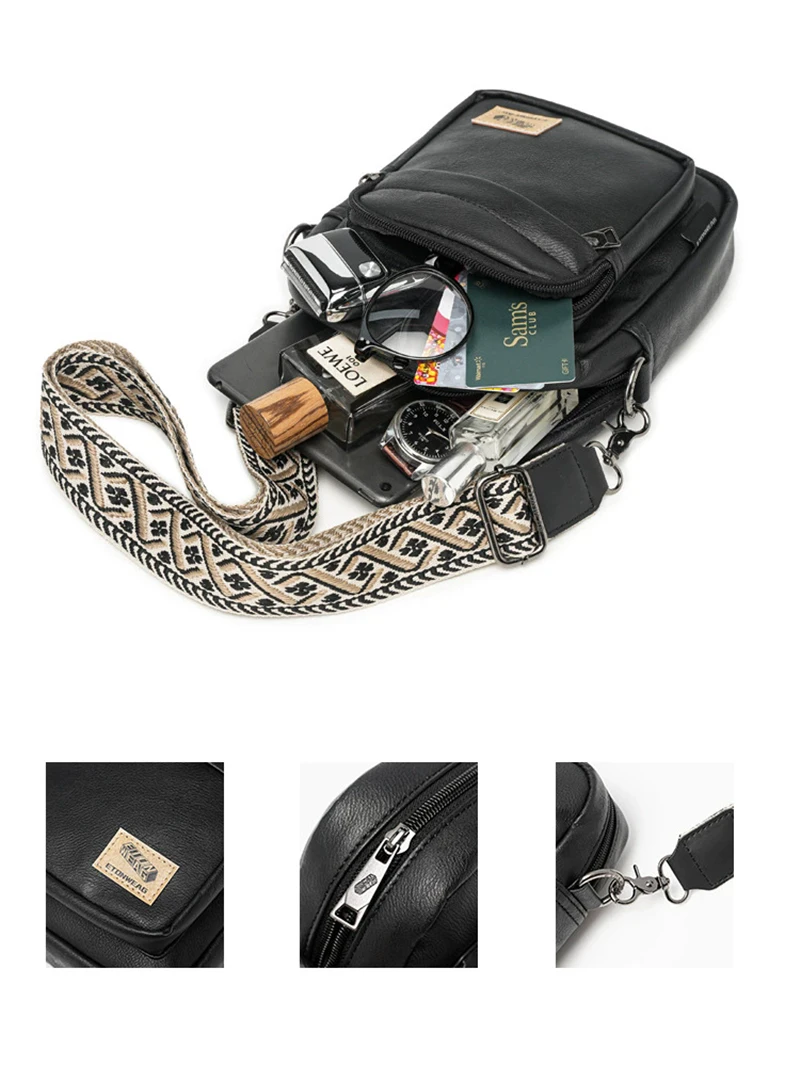 Borse a tracolla da uomo Borsa da uomo piccola in pelle Borse a tracolla nere da uomo Borsa a tracolla da uomo con patta per uomo in pelle