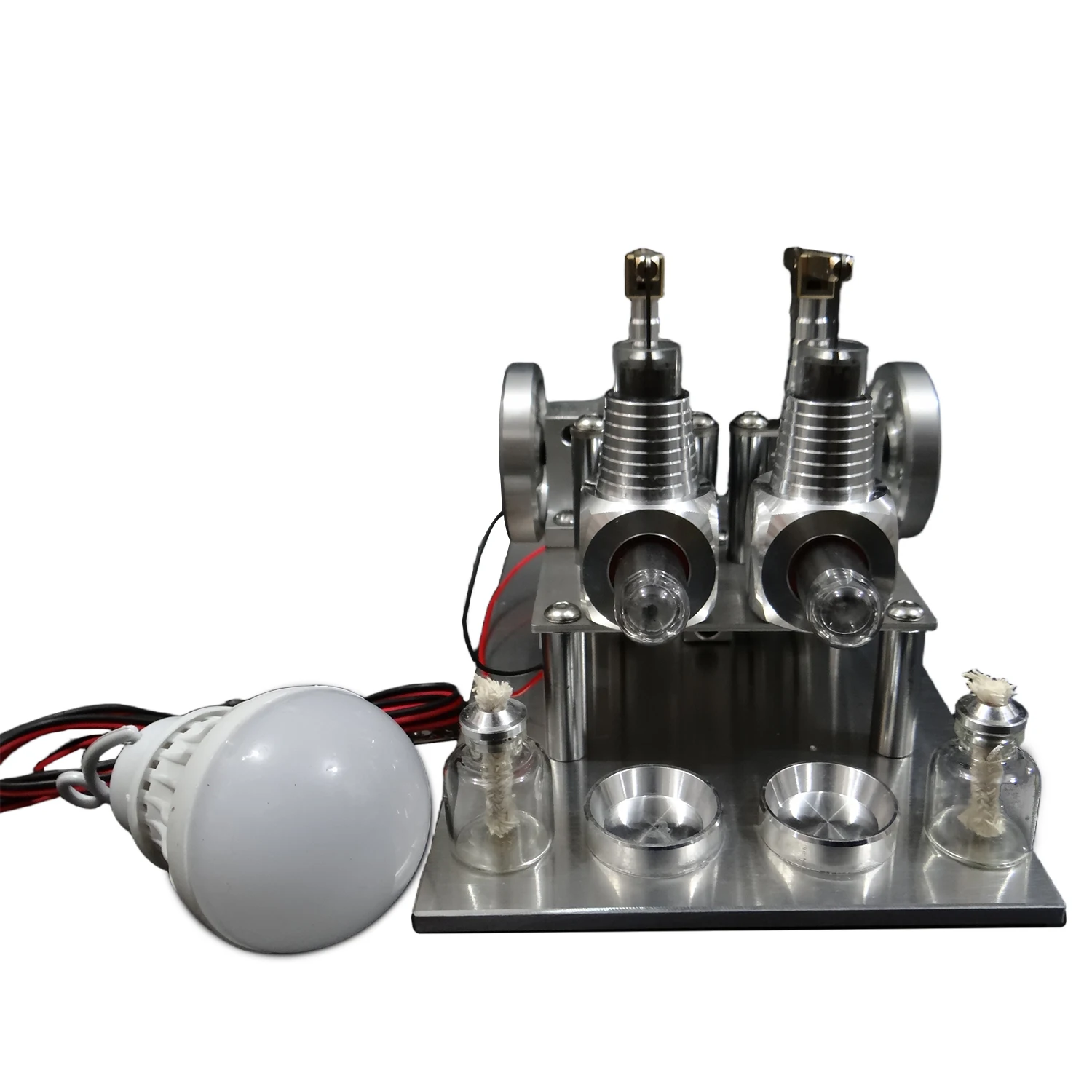 

Stirling Twin Cylinder Engine Model External Combustion Engine Metal Mini Micro Generator Birthday Gift