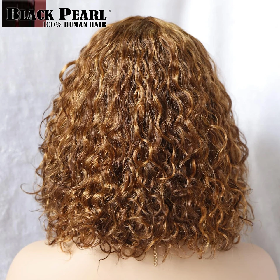 Peluca de cabello humano brasileño con flequillo, corte Bob Pixie corto, con encaje frontal