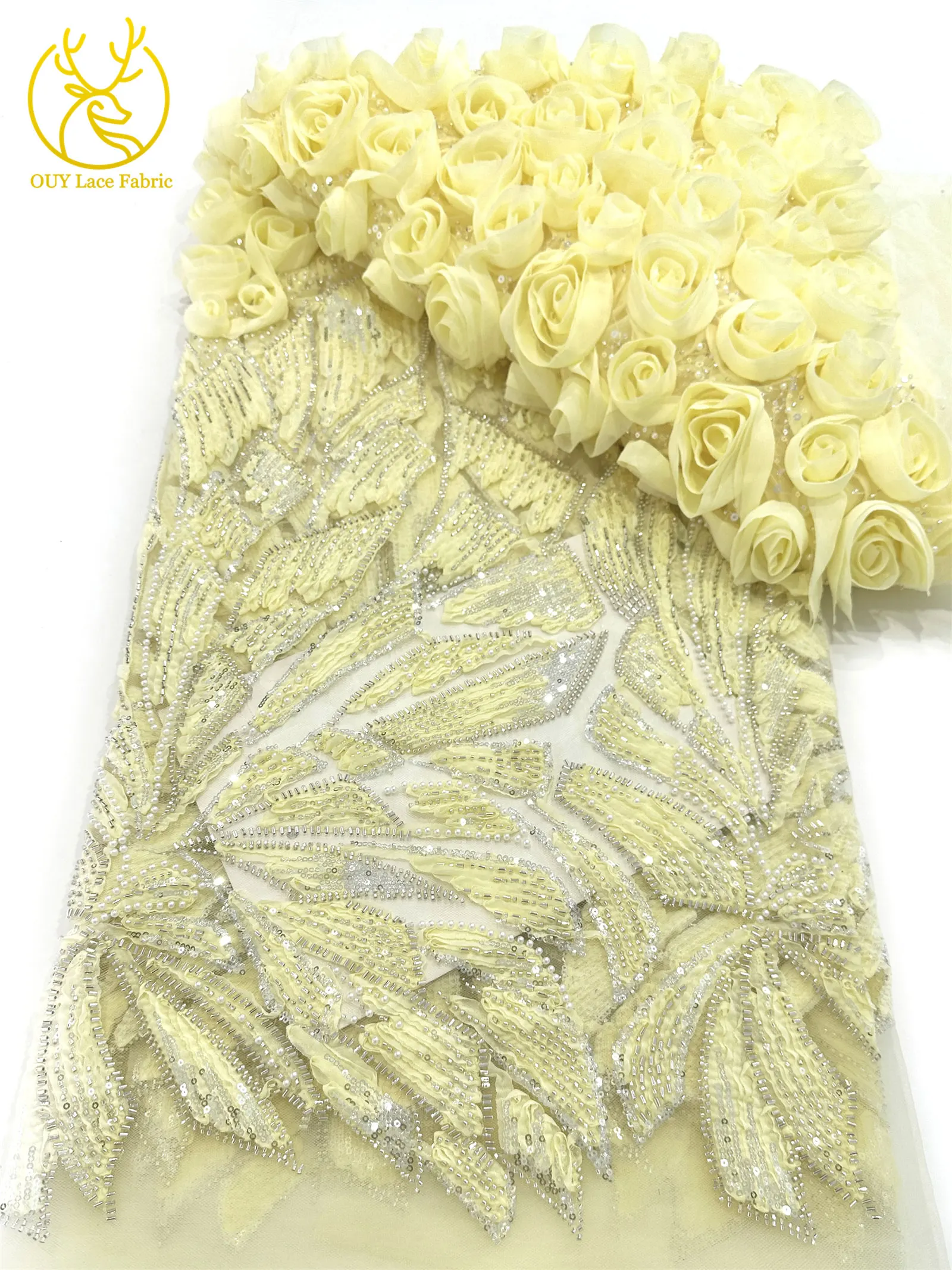 Rosa 3D Mode-Mesh-Tüll-Spitzenstoff 2026 Nigerianischer Perlen-Pailletten-Spitzenstoff für Damen Hochzeits- und Abendkleider zum Nähen 5 Yards – Detail 24