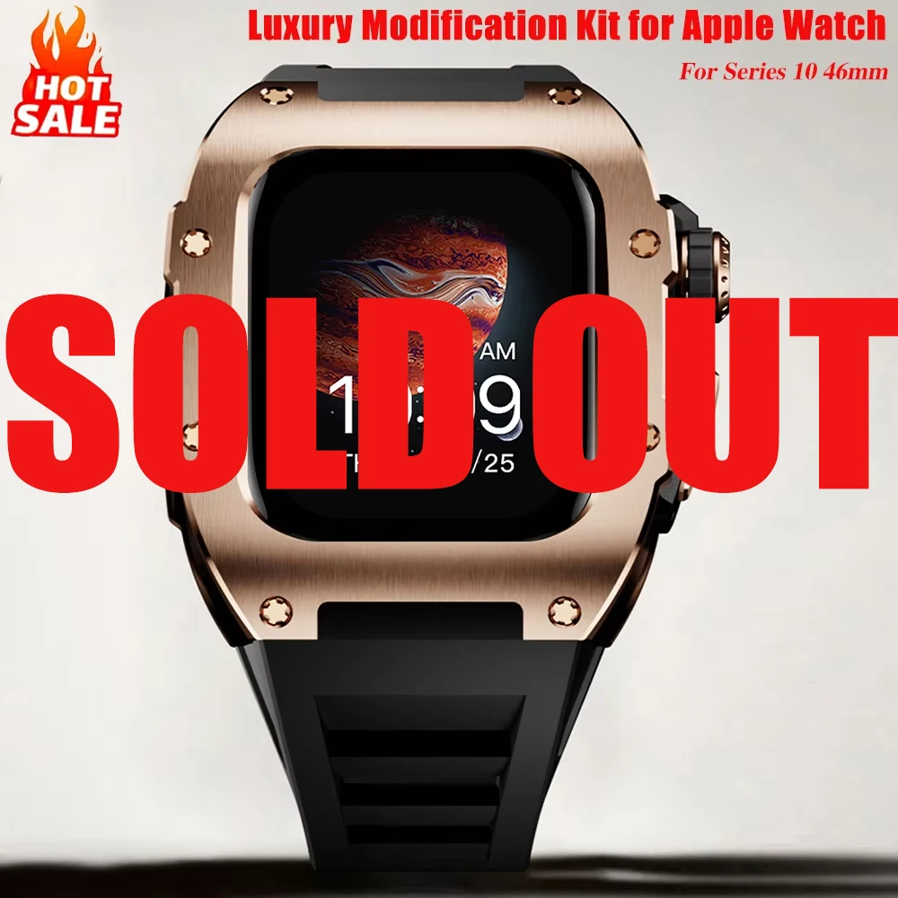 

Комплект модификации для Apple Watch Series 10, 46 мм, роскошный защитный чехол из нержавеющей стали, резиновый ремешок, аксессуары для ремешков iWatch