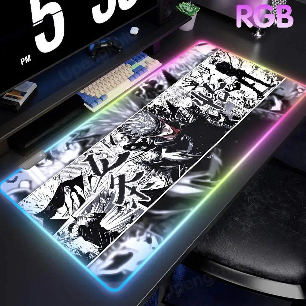 Satoru Gojo Mouse Pad Desk Mat Anime Cool RGB Mouse Gamer Mouse Pad LED Large Gamer Luminous Desk Mat