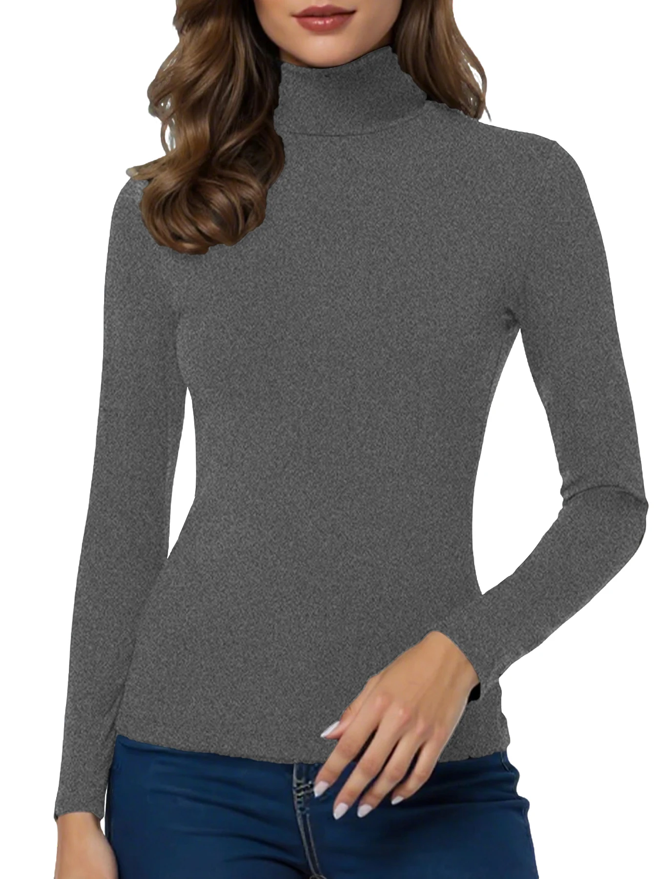 Damen-T-Shirt mit Stehkragen und langen Ärmeln. Super Sfort dehnbare, einfarbige, lässige T-Shirts. Workout Laufen Yoga Athletic T-Shirts – Detail 9