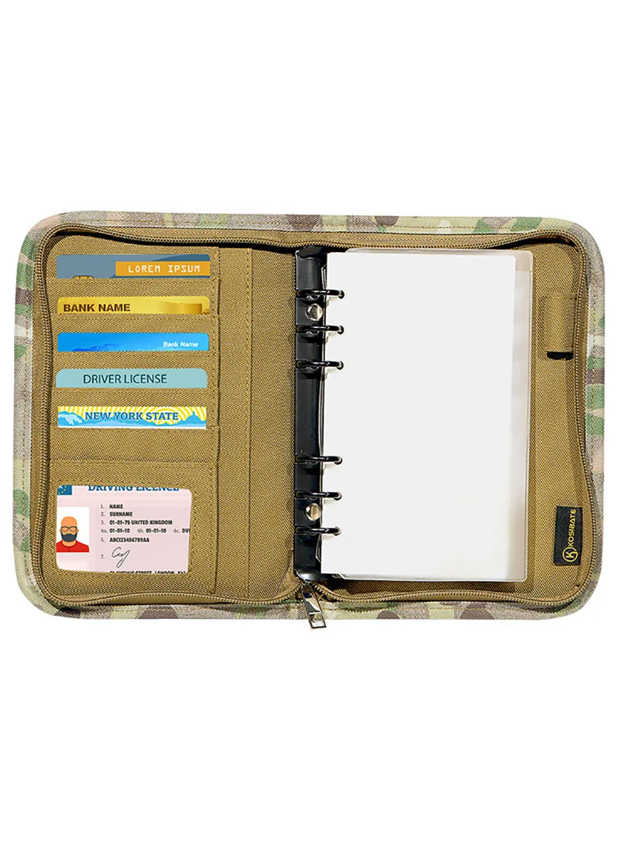 KOSIBATE A6 Tactical Notebook with Zippered Padfolio Ring Binder Loose-Leaf Paper Weatherproof Notepad