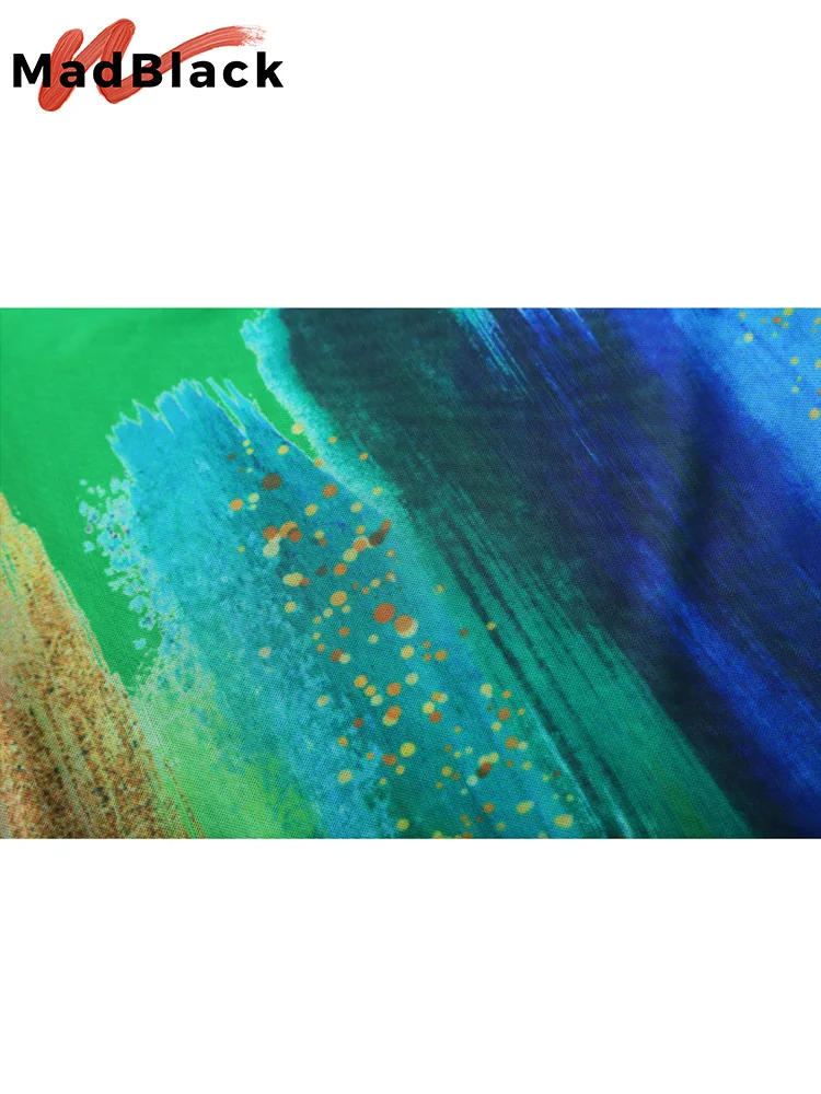 MadBlack Summer European Clothes Thin T-Shirt Chic V-Neck Print Mesh Color Blocking Tops Short Sleeve 2022 New Tees T26003L