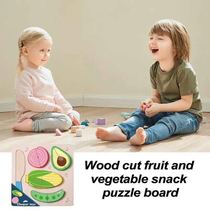 Wooden Play Food For Kids Pretend Wooden Cutting Toy Fruits Play Food Puzzle Educational Toy Kitchen Food Toy For Toddler & Kids