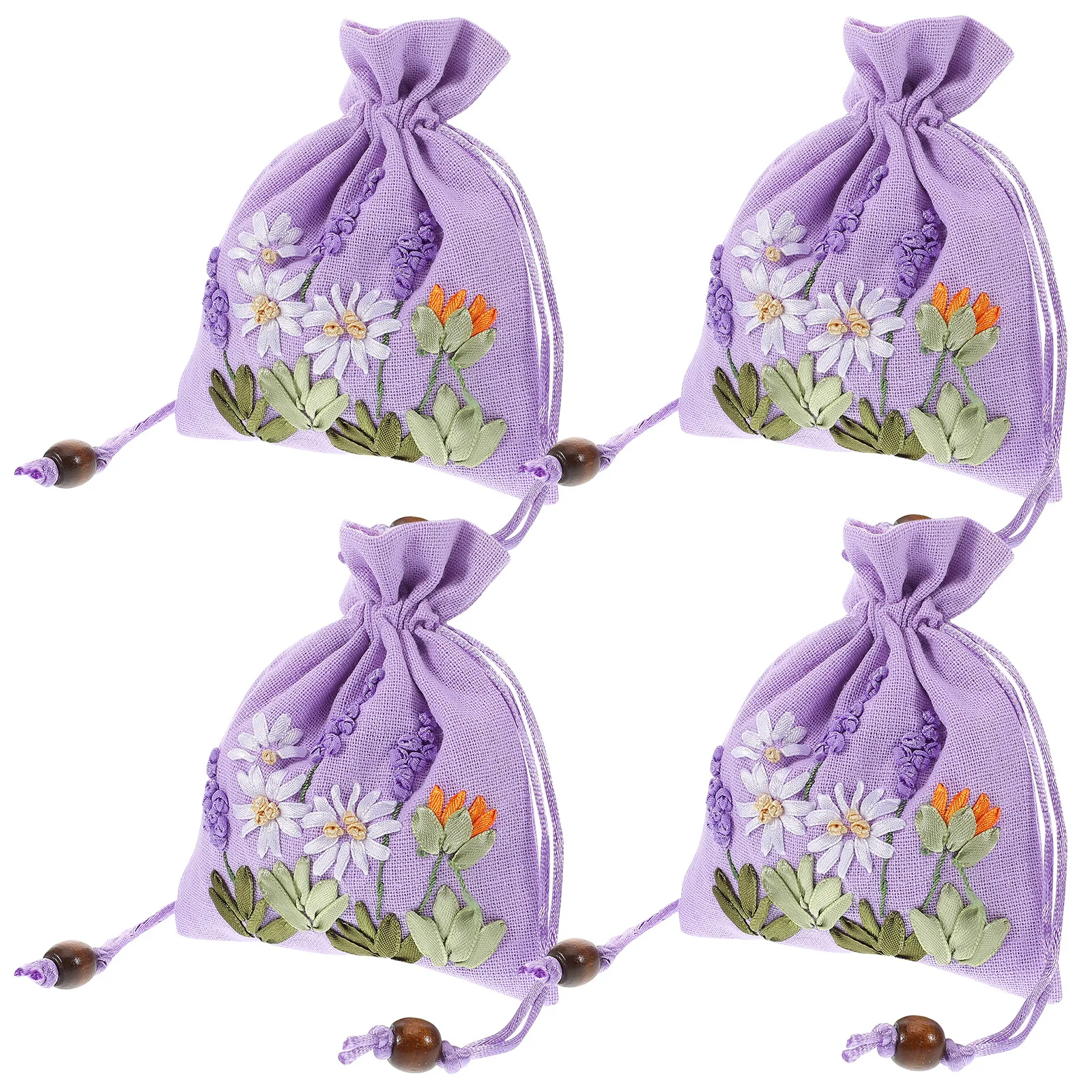 4 قطعة أكياس مجوهرات الكتان المطرزة الخزامى أكياس صغيرة الرباط الحقائب أنيقة الزخرفية الحاضر لصالح التعبئة والتغليف #6