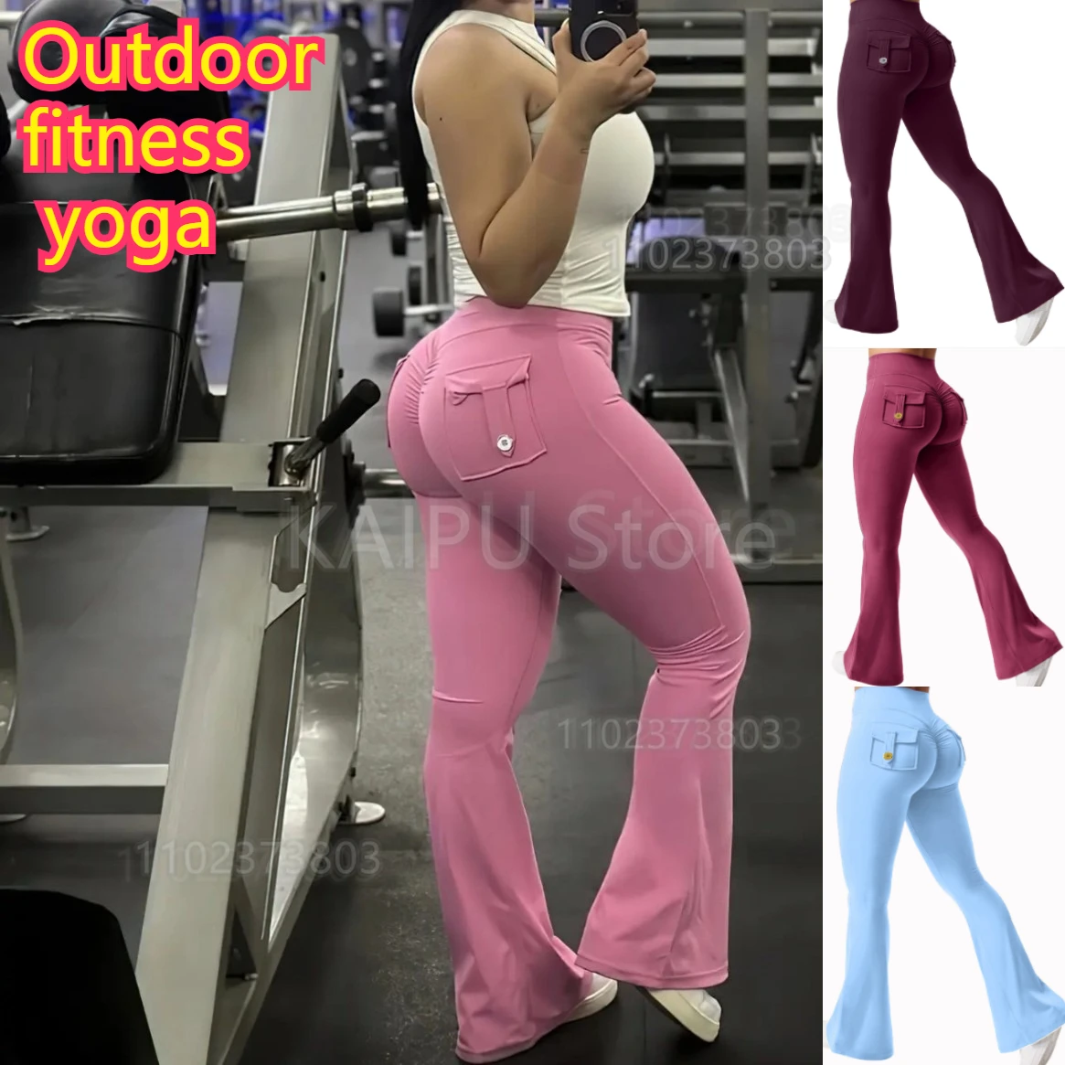 Customizable outdoor peach hip new pocket yoga pants flared pants fitness pants sports women's tooling style