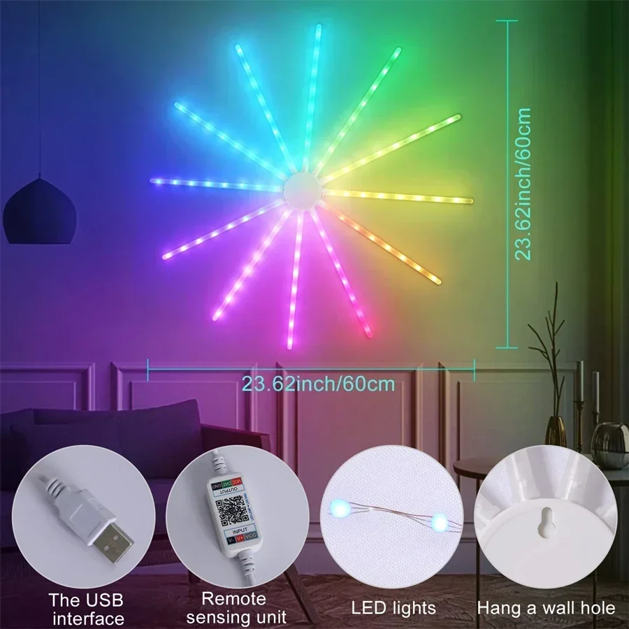 Imagem -03 - Smart App Controlado Led Firework Light com Controle Remoto Luz Starburst ao ar Livre Natal Meteor Light Dreamcolor