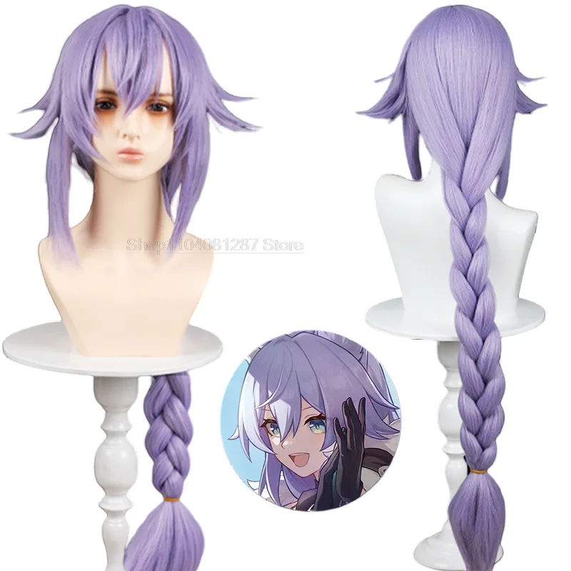 Bai Heng Cosplay Wigs Game Honkai: Star Rail Baiheng 100cm Long Light Purple Braided Wig Synthetic Hair Heat Resistant