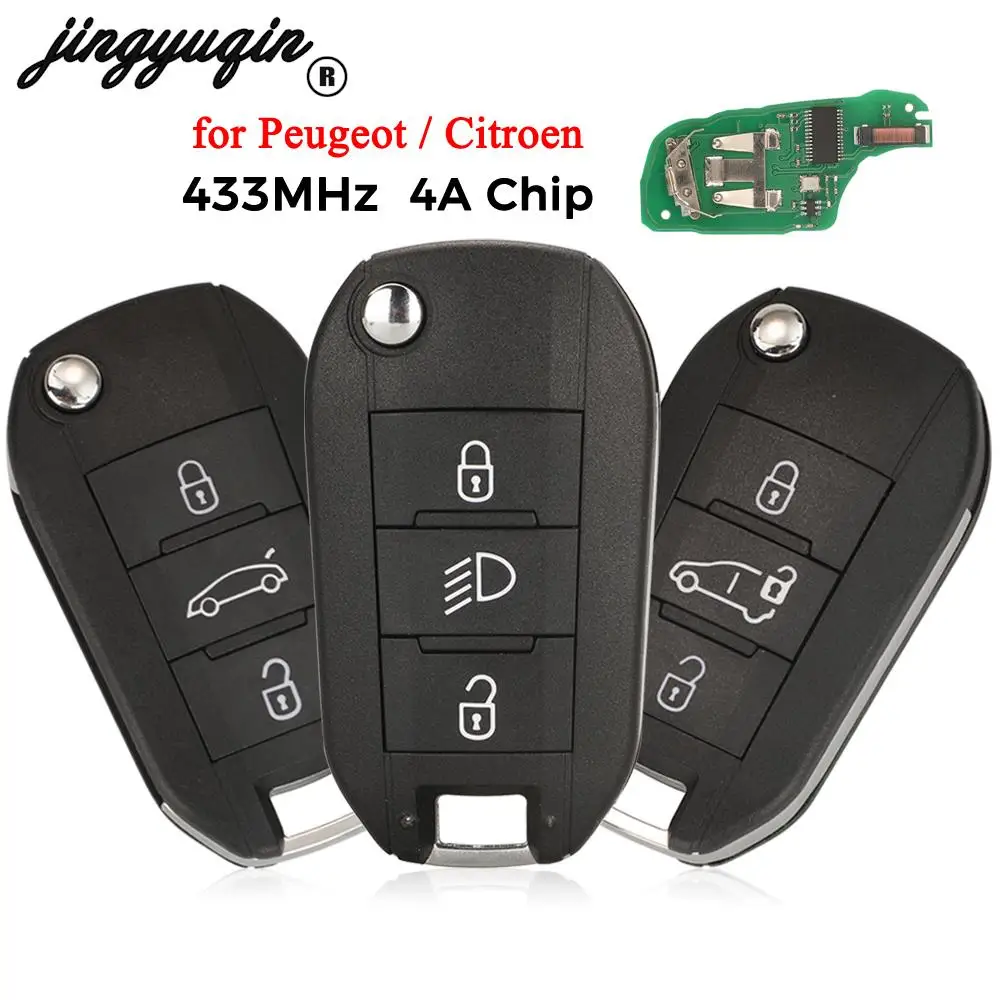 jingyuqin Flip Remote Car Key 433MHz 4A HITAG AES Chip For Peugeot Expert 308 3008 2016+ Citroen C4 Cactus 2014- HU83 3 Buttons