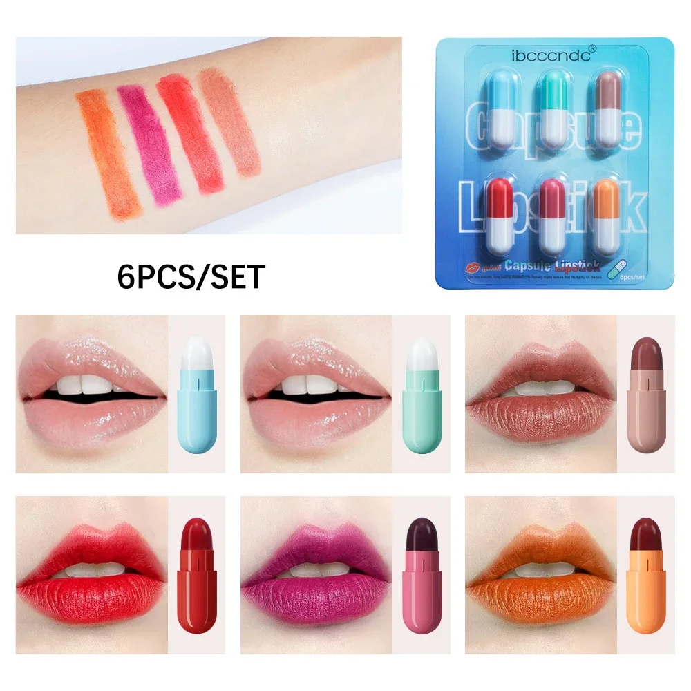 Mini 1/3/6/10pcs Capsule Lipstick Set Waterproof Non-stick Cup Carry Pill Lipstick Novelty Lips Makeup DIY Lipstick for Women