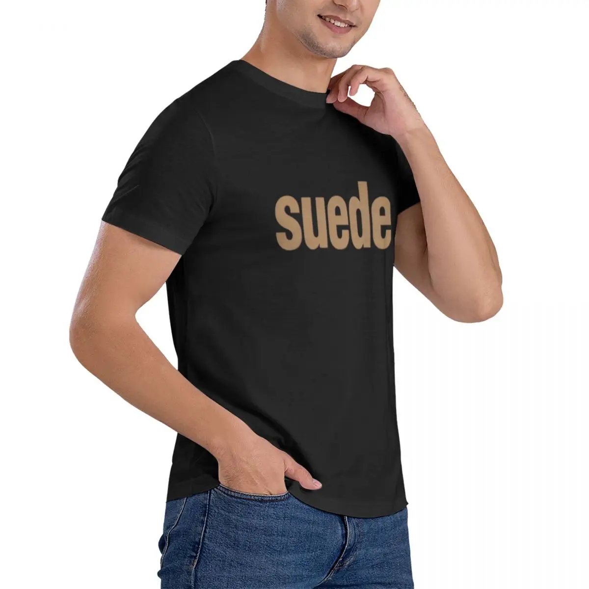 Suede Band Logo Men\'s Basic Short Sleeve T-Shirt