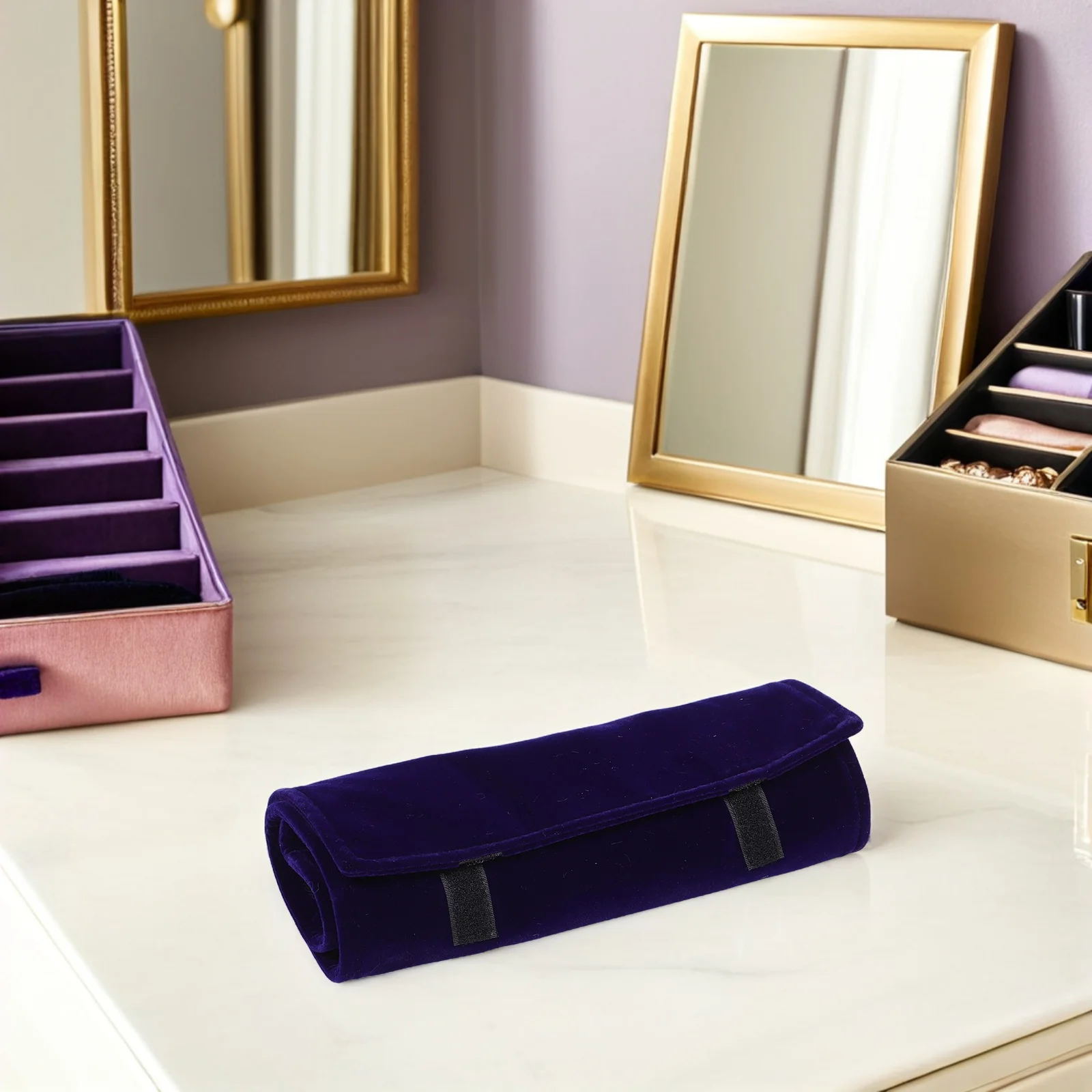 

Travel Jewelry Roll Organizer Soft Storage Pouch for Necklace Bracelet Earrings Ring Watch Bangle Blue Jewelry Rolls for Storage