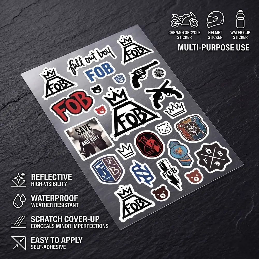 F-FallOutBoy-y Long Lasting Waterproof Reflective Sticker Scratch Conceal Fit Motorcycle Car Helmet Fridge Decals