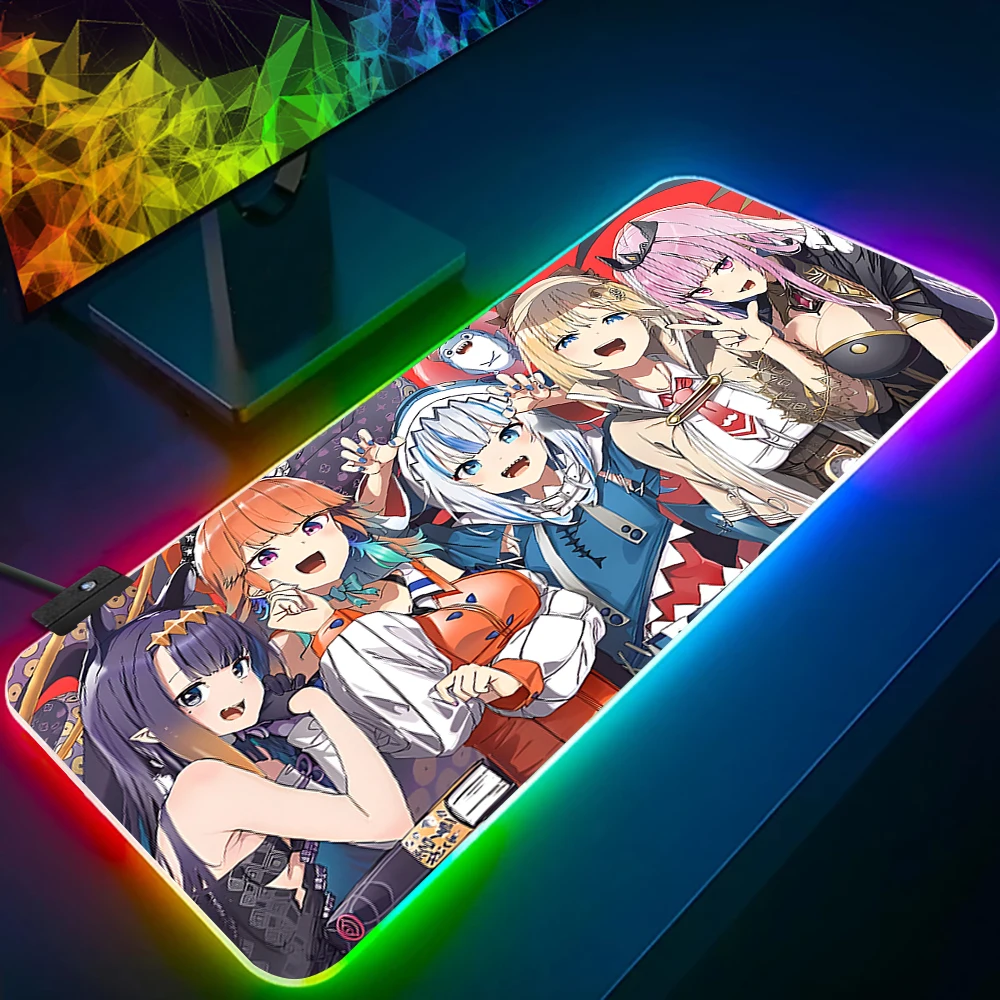 

Hololive Virtual Youtuber Vtuber RGB Pc Gamer Keyboard Mouse Pad Mousepad LED Glowing Mouse Mats Rubber Gaming Computer Mausepad