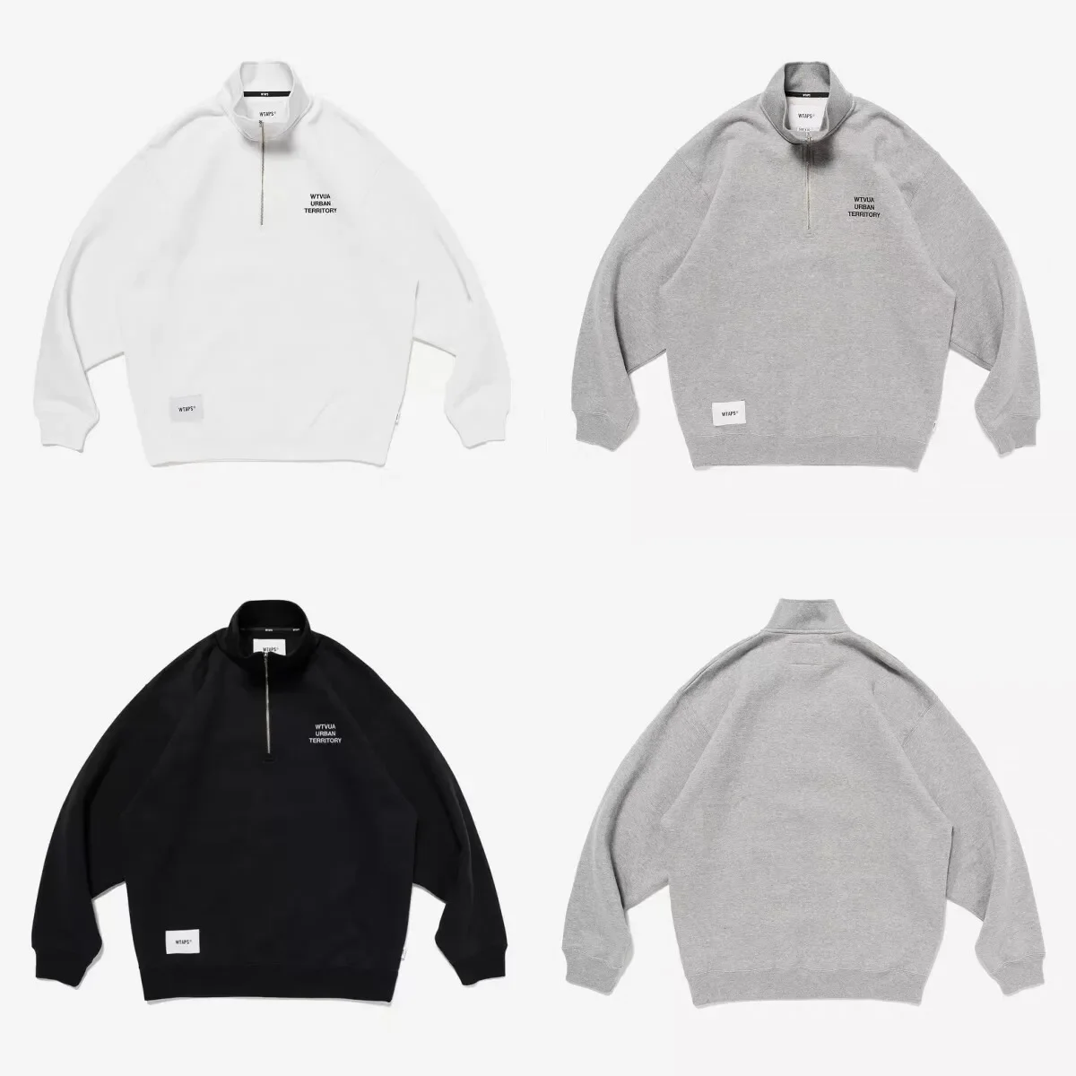 WTAPS Men’s Half Zip Fleece Sweatshirt Japanese Style Loose Fit Stand Collar Casual Pullover Long Sleeve Top