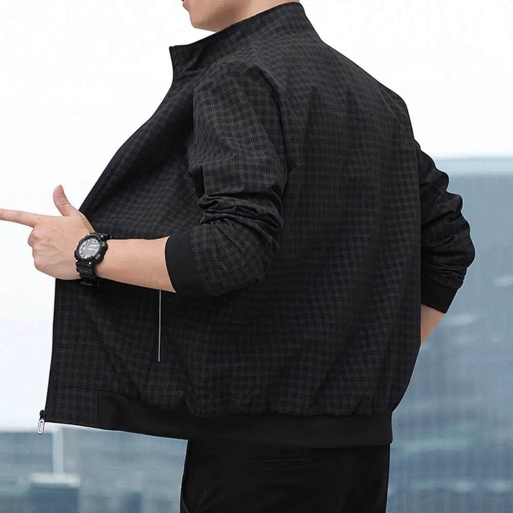 Men's Jacket With Zipper Front, Pleated Sleeves, Relaxed Stand-up Collar, Long Sleeves, Suitable For Autumn And Winter Tops