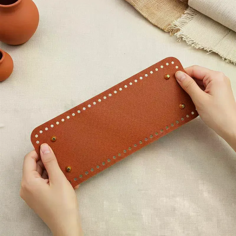 Handmade Rectangular 28 * 10cm Bottom For Knitted Bag PU Leather Pad Handcraft Bag Base With Holes DIY Crochet Bag Bottom