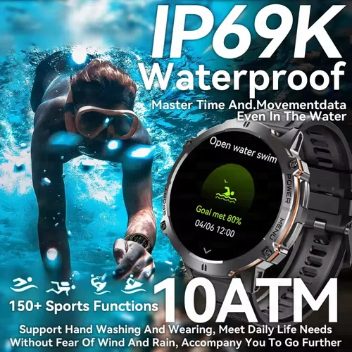 Imagen 2 del producto 2025 nuevo reloj inteligente militar para exteriores 1000mAh para hombres 10ATM brújula impermeable altímetro pantalla HD AMOLED BT llamada deportes Smartwatch