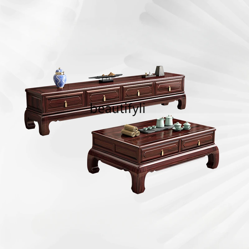 

Chinese Style Solid Wood TV Cabinet Modern Light Luxury Combination Furniture Balcony Table Living Room Home Tea Table Tea Table