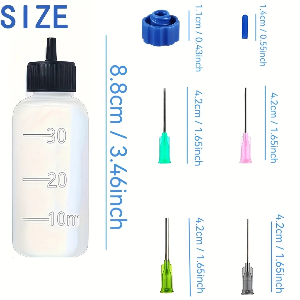 6-Piece Set of 30ml Precision Tip Applicator Bottles - Plastic Squeeze Dropper Bottles with Multiple Blunt Needles, Round and Odorless, Suitable for Glue, Paint, and Oil image 4