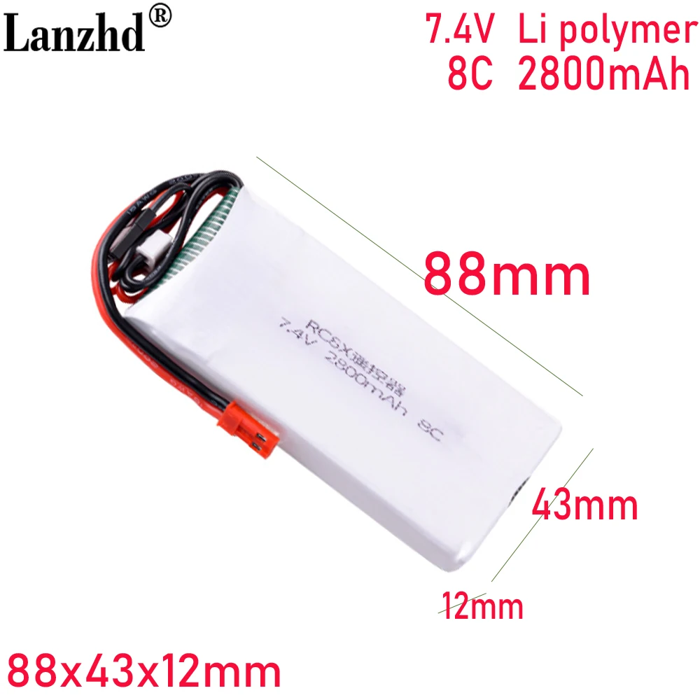 7.4V 2S1P 8C lithium battery 2800mAh For Ledi RC8X gun control battery model RC6GS RC4GS remote battery