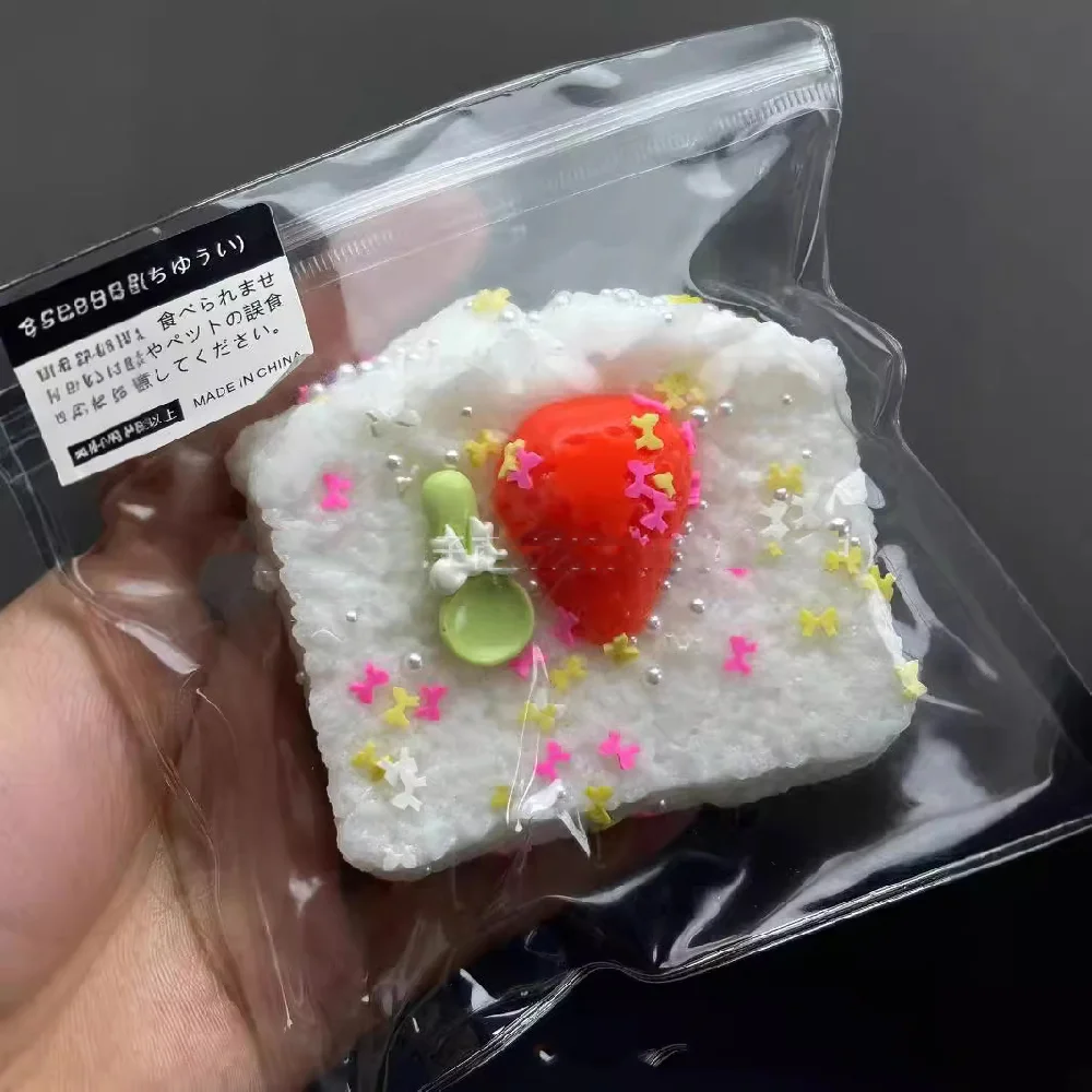 

Squishy Creamy Strawberry Toast Puree Clear Cloud Toast Soft Jelly Rainbow Dessert Mochi Squeezing Stress Relief Girl Toy Gift