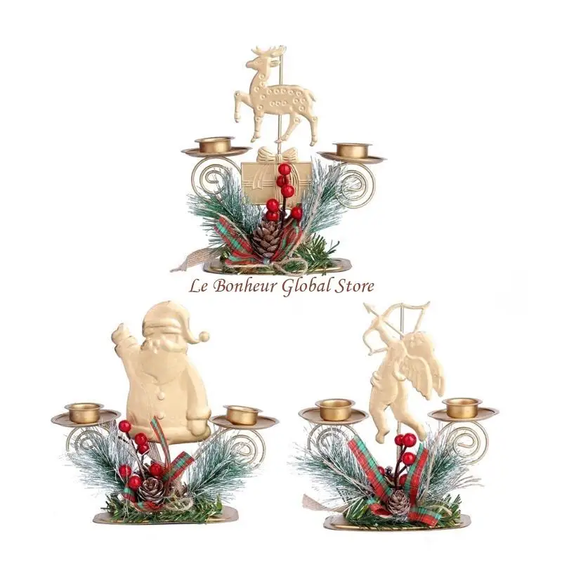 Saisonale Weihnachtskandlestick hält 2 Säulenkerze mit Bowknot und Pine Nut D2rd